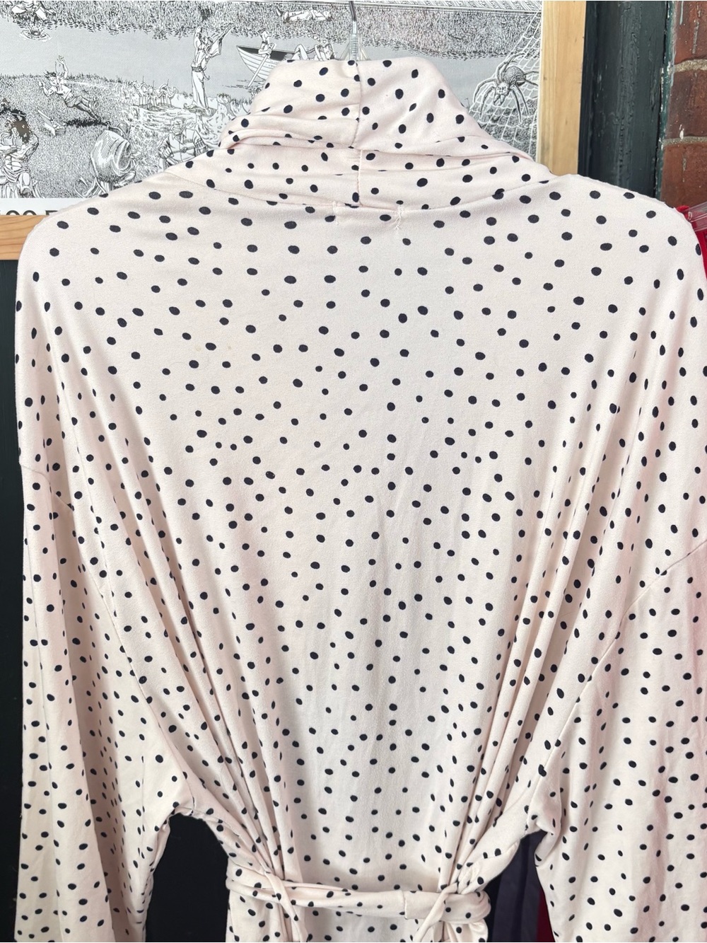 Catherine Malandrino Cream Polka Dot Wrap Robe with Black Dots - Picture 7 of 13